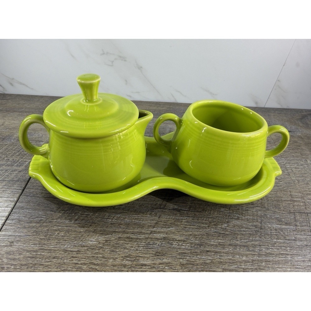 Vintage FIESTA Ware CHARTREUSE Creamer & Sugar Bowl 4 Piece Set